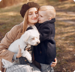 Woman,child and dog